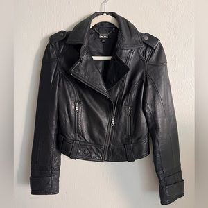 DKNY genuine leather black moto biker jacket